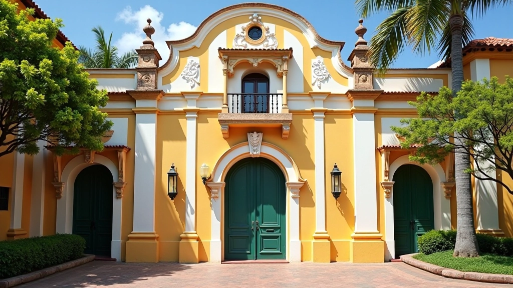 Entrada de un museo histórico en Ponce con puertas coloniales y escalinata