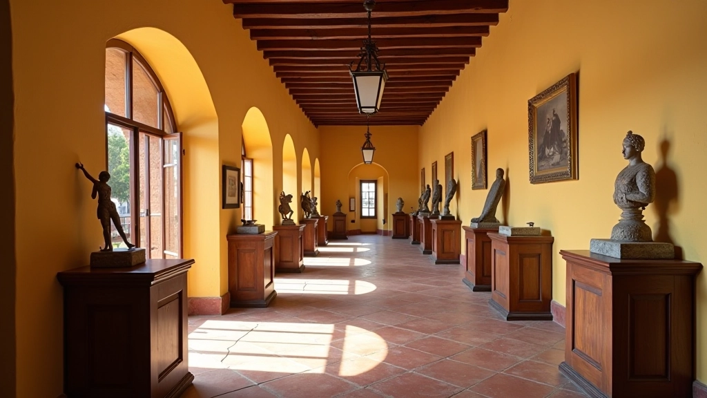 Interior de museo en casona histórica con exposiciones y preservación de patrimonio cultural