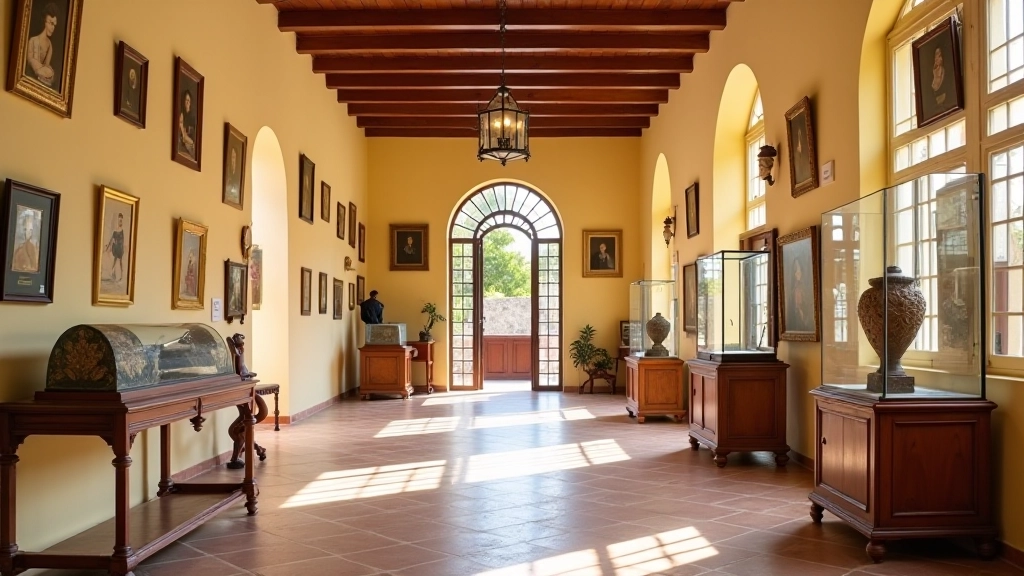 Interior de museo histórico en Ponce con colecciones de arte y objetos antiguos preservados