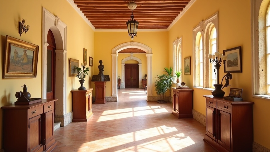 Interior de museo histórico en Ponce con artefactos antiguos y exhibiciones culturales
